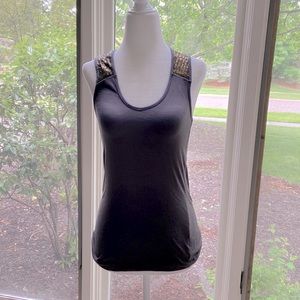 🔥3/$15 Slate gray silky tank w/goldish tone sequin embellishment top of …